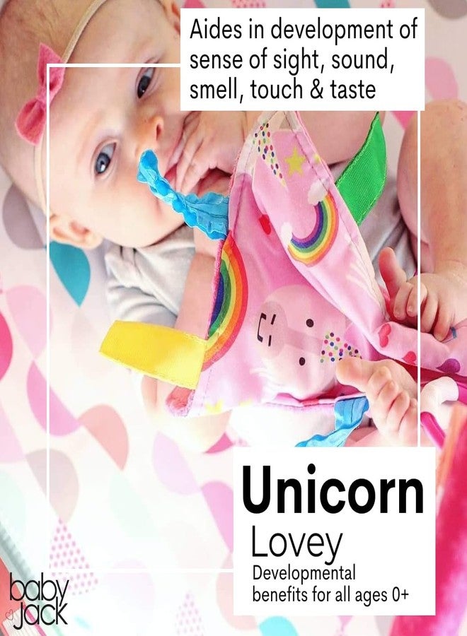The Learning Lovey Baby Jack & Co 8x8 Unicorn Lovey Tag Toys for Babies with Crinkle Sensory Development - Soft & Safe Soother for Learning Shapes & Colors - BPA Free with Stroller Clip - Image 3