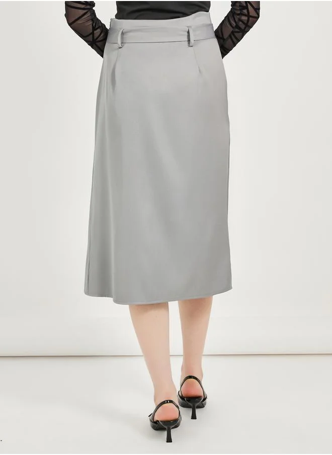 ستايلي Solid Overlap Wrap Detail Midi Skirt
