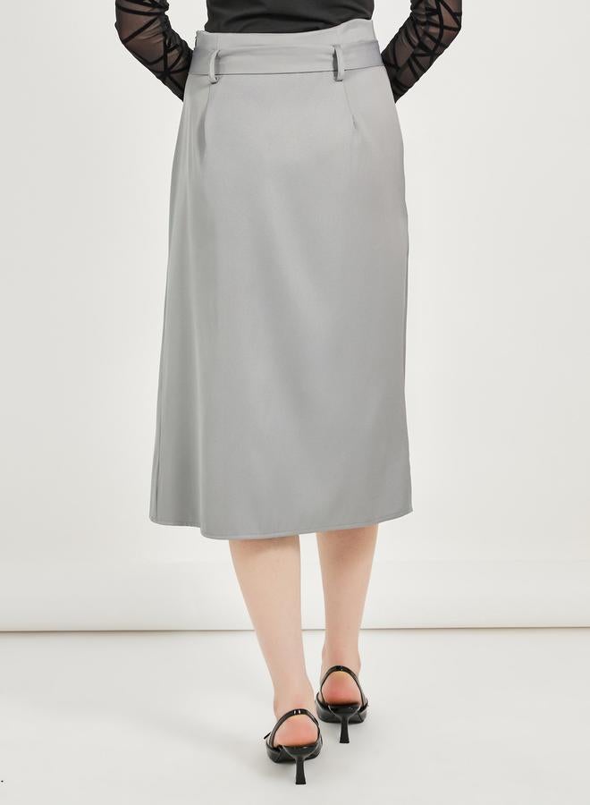 Styli Solid Overlap Wrap Detail Midi Skirt  - Image 4