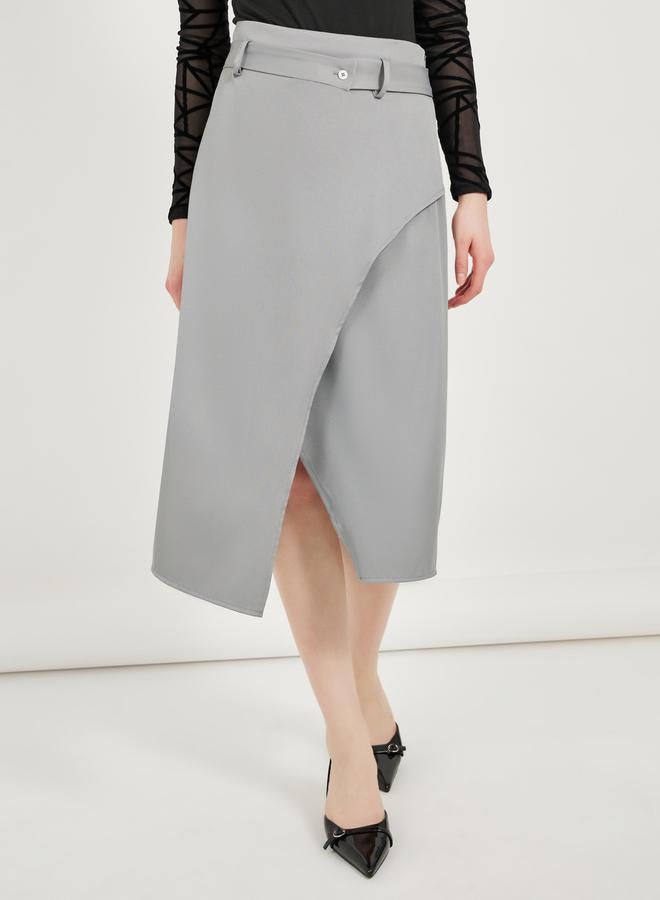 Styli Solid Overlap Wrap Detail Midi Skirt  - Image 2