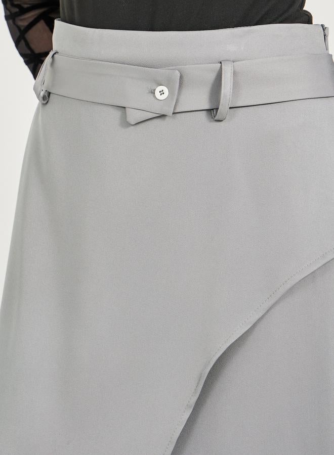 Styli Solid Overlap Wrap Detail Midi Skirt  - Image 3