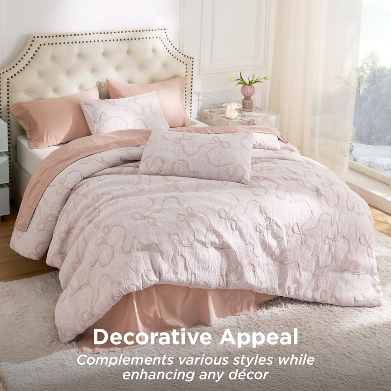 Bedsure Pink Full Size Comforter Sets for Girls, GentleSoftâ„¢ 3 Pieces Bow Comforter with 2 Pillow Shams, Cute Girls Full Size Bedding Sets Pink Room Decor Aesthetic Bedroom Decor, 82x86 Inches - Image 4