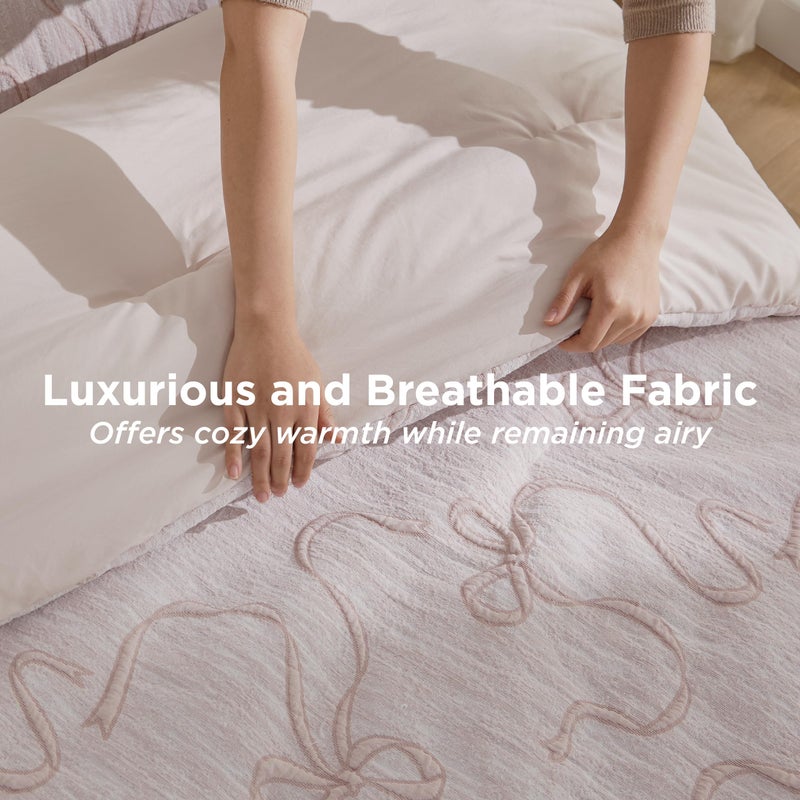 Bedsure Pink Full Size Comforter Sets for Girls, GentleSoftâ„¢ 3 Pieces Bow Comforter with 2 Pillow Shams, Cute Girls Full Size Bedding Sets Pink Room Decor Aesthetic Bedroom Decor, 82x86 Inches - Image 5