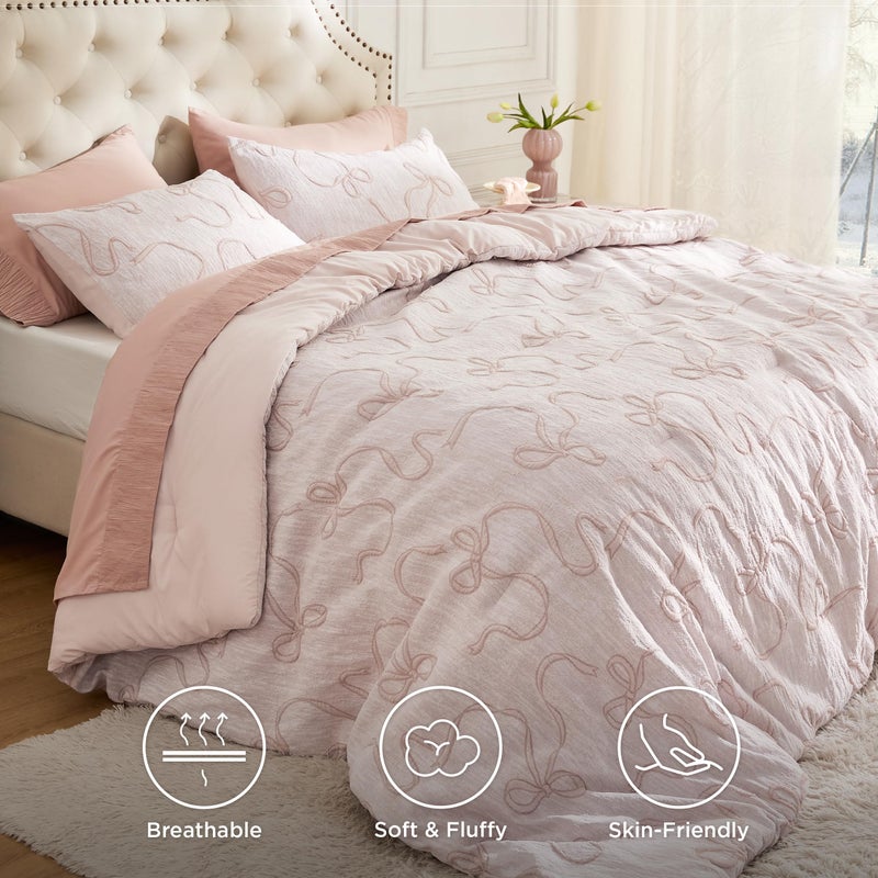 Bedsure Pink Full Size Comforter Sets for Girls, GentleSoftâ„¢ 3 Pieces Bow Comforter with 2 Pillow Shams, Cute Girls Full Size Bedding Sets Pink Room Decor Aesthetic Bedroom Decor, 82x86 Inches - Image 2