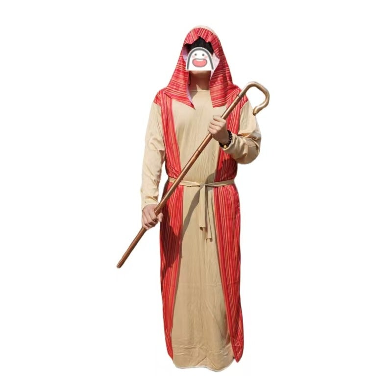 Traditional Arab Shepherd Costume for Halloween Masquerade Party, Middle Eastern Robe Outfit for Adults and Kids - Image 4