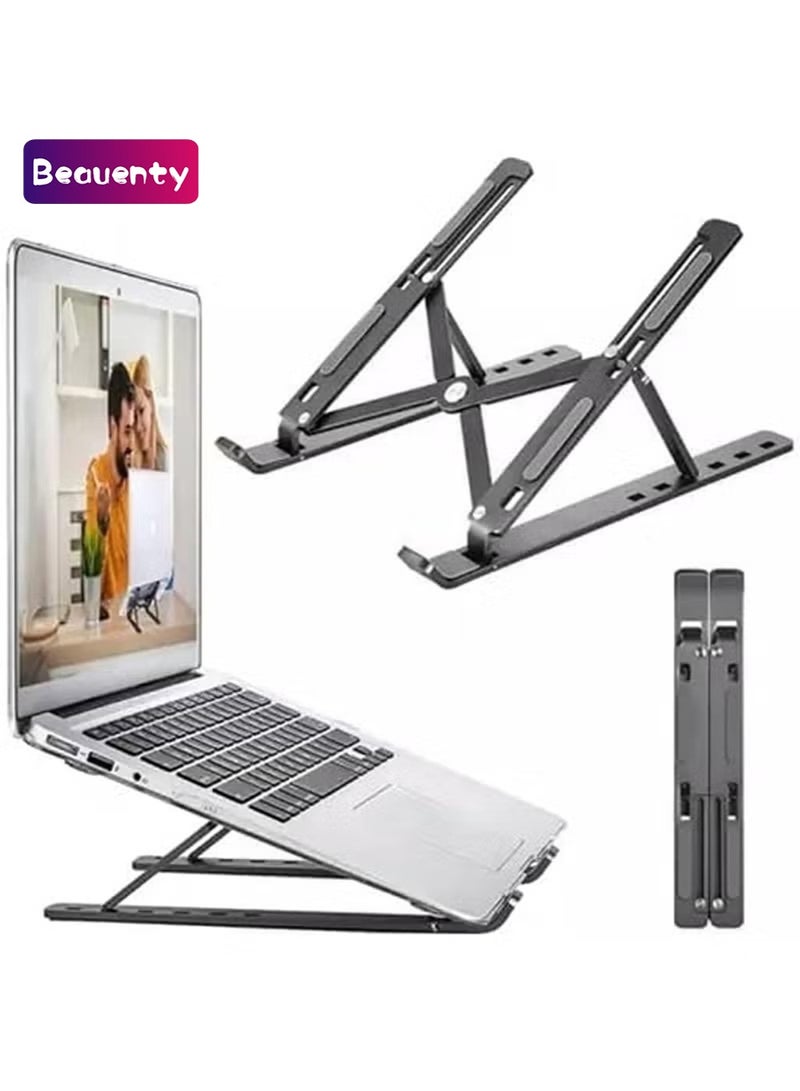 Beauenty Adjustable Laptop Stand, Portable Aluminium Laptop Riser Laptop Holder for Desk, Foldable Ventilated Cooling Computer Support Stand for Apple MacBook Pro/Air, HP, Sony, Dell, Notebook Stand and more. - Image 1
