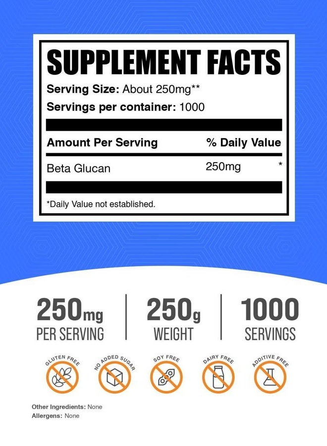 BulkSupplements .com Beta Glucan Powder (1,3/1,6) - Beta Glucan Supplements - Beta-Glucan 250mg Powder - Immune Support Supplement - Fiber Supplement (250 Grams - 8.8 oz) - Image 2