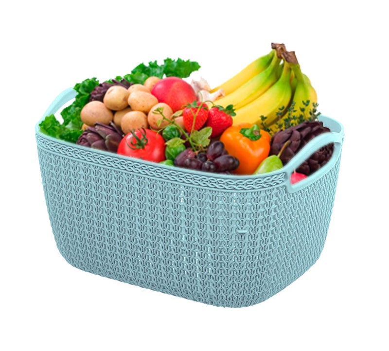 Kuber Industries Q-5,6 Unbreakable Plastic 2 Pieces Multipurpose Large & Medium Size Flexible Storage Baskets/Fruit Vegetable Bathroom Stationary Home Basket with Handles (Light Blue) - Image 3