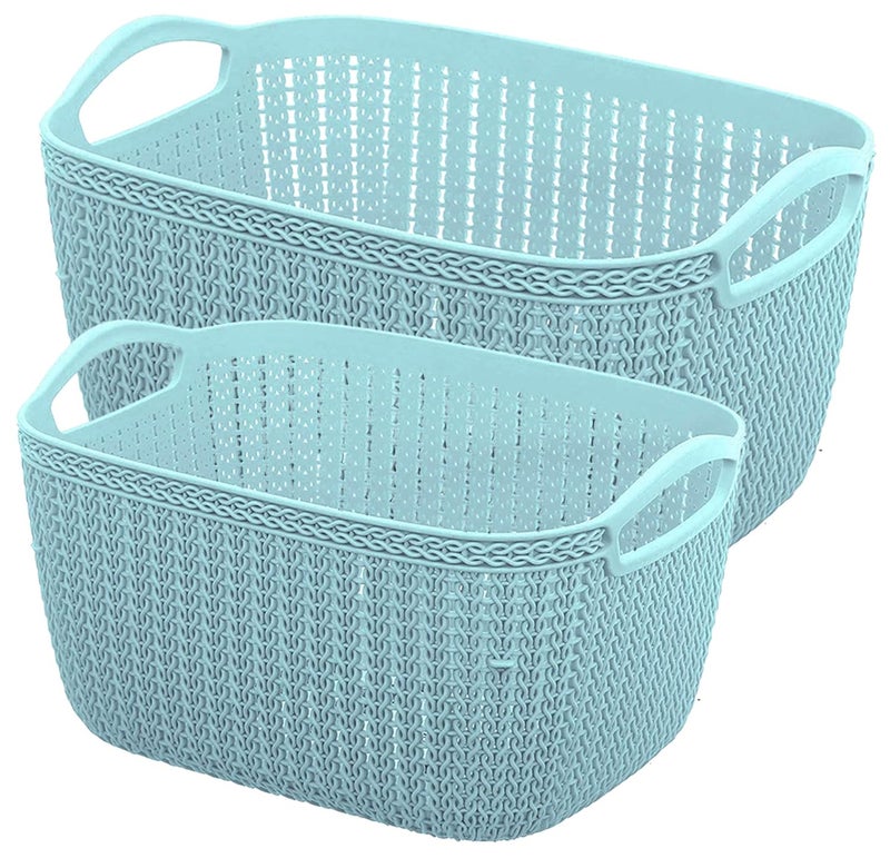 Kuber Industries Q-5,6 Unbreakable Plastic 2 Pieces Multipurpose Large & Medium Size Flexible Storage Baskets/Fruit Vegetable Bathroom Stationary Home Basket with Handles (Light Blue) - Image 1