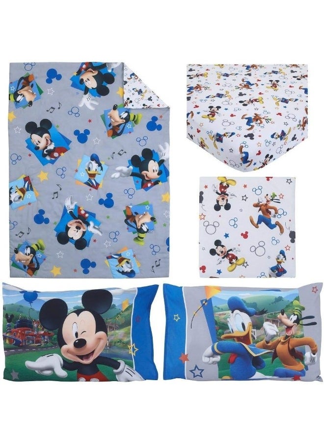 Disney - Disney Mickey Mouse Blue, Gray, Red, and White, Donald Duck, and Goofy Having Fun 4 Piece Toddler Bed Set - Image 1