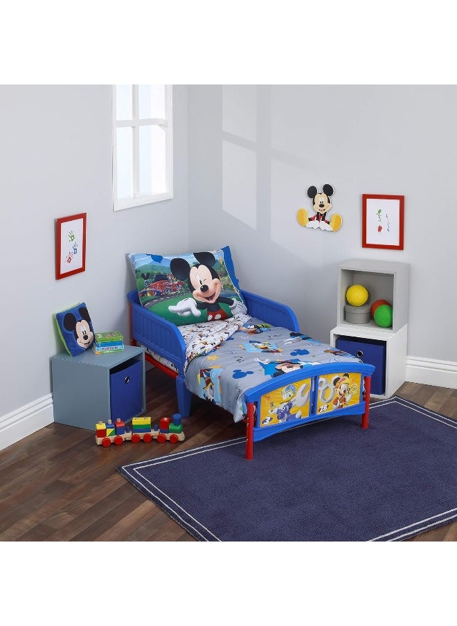 Disney - Disney Mickey Mouse Blue, Gray, Red, and White, Donald Duck, and Goofy Having Fun 4 Piece Toddler Bed Set - Image 1