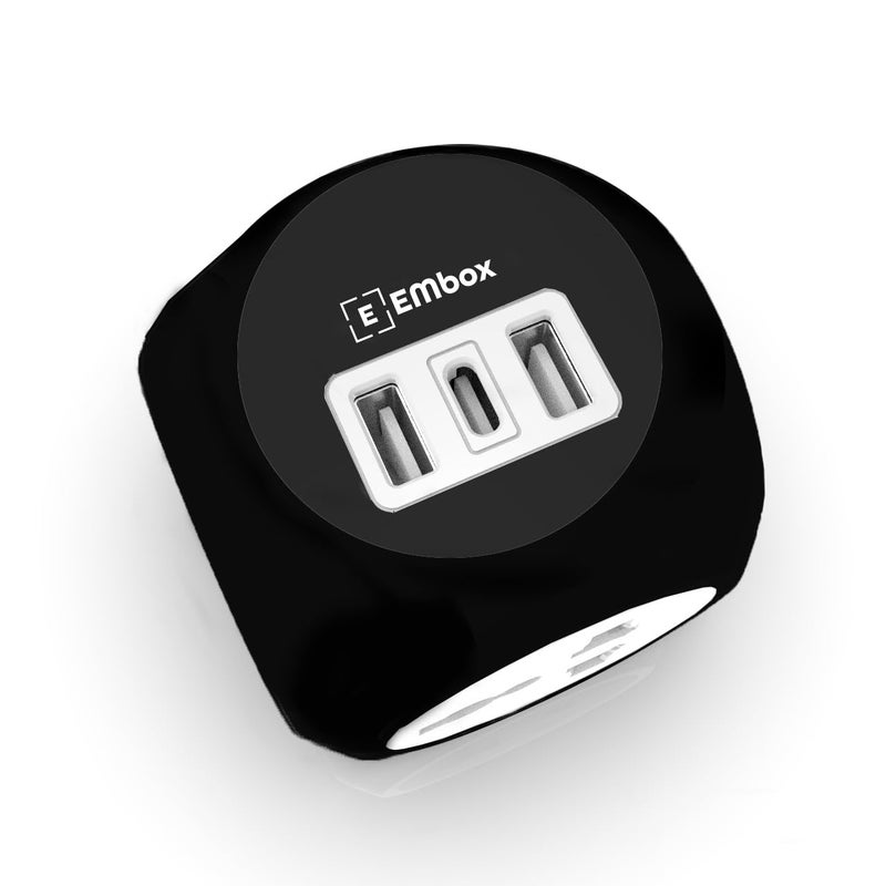 EMBOX مقبس متعدد Star Cube مع منافذ USB (2.4 A) (QC 3.0) مقابس عالمية ومؤشر LED، لوحة تمديد مع غطاء أمان، أسود - Image 5