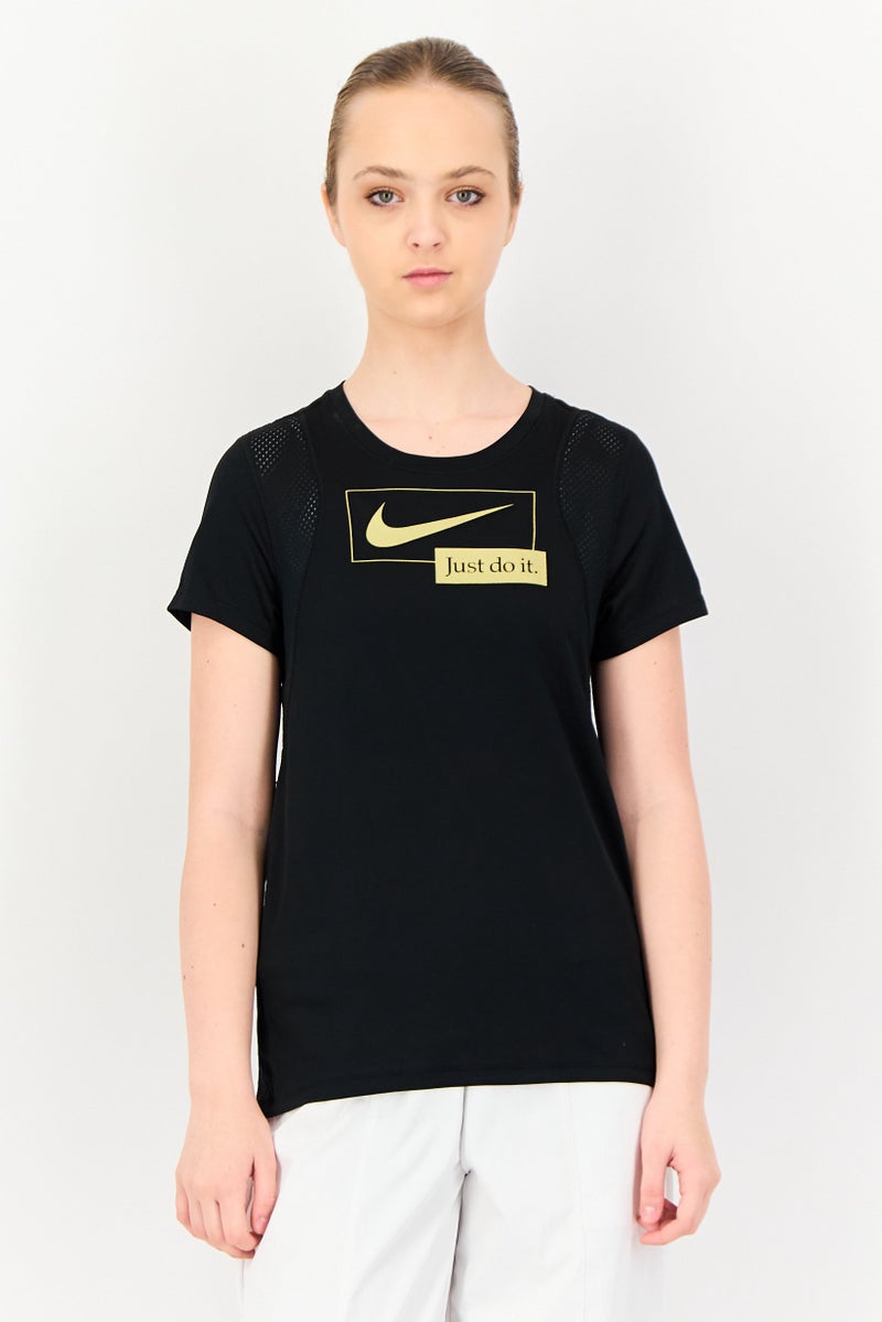 Nike Women Standard Fit Short Sleeve Running T-Shirt, Black - Image 1