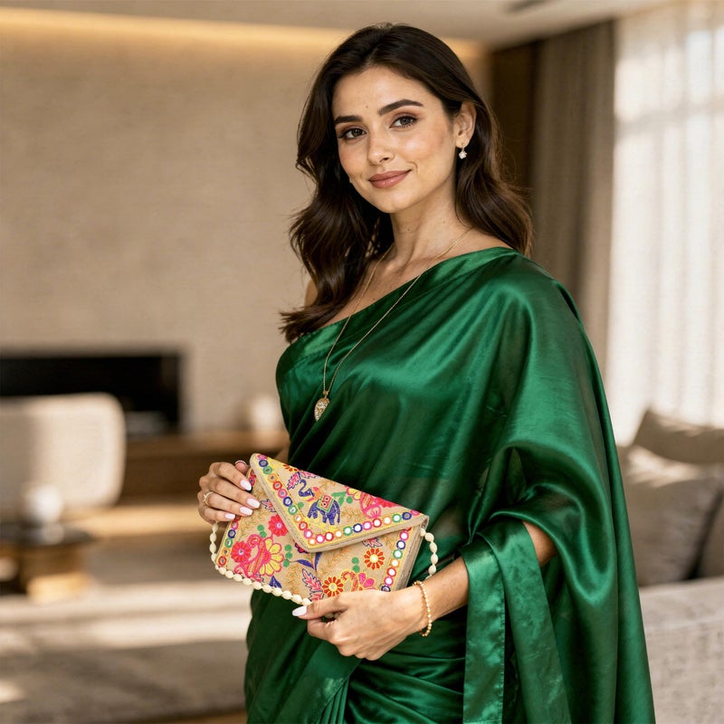 Craft Trade Clutch Bags for Women Rajasthani Hand Embroidered Mini Crossbody Bag Women's Cluches for Wedding Party Gifts (Cream Beige) - Image 3