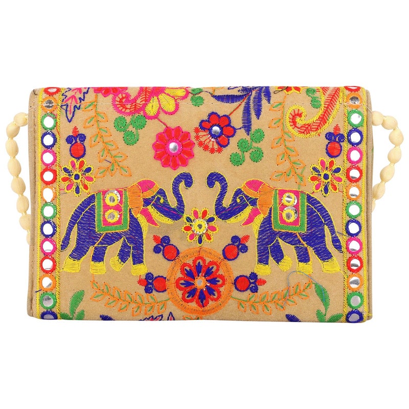 Craft Trade Clutch Bags for Women Rajasthani Hand Embroidered Mini Crossbody Bag Women's Cluches for Wedding Party Gifts (Cream Beige) - Image 5