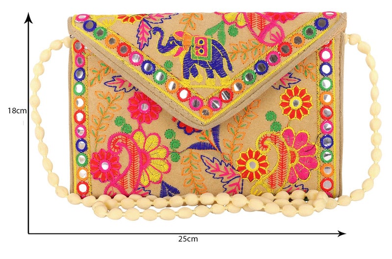 Craft Trade Clutch Bags for Women Rajasthani Hand Embroidered Mini Crossbody Bag Women's Cluches for Wedding Party Gifts (Cream Beige) - Image 4