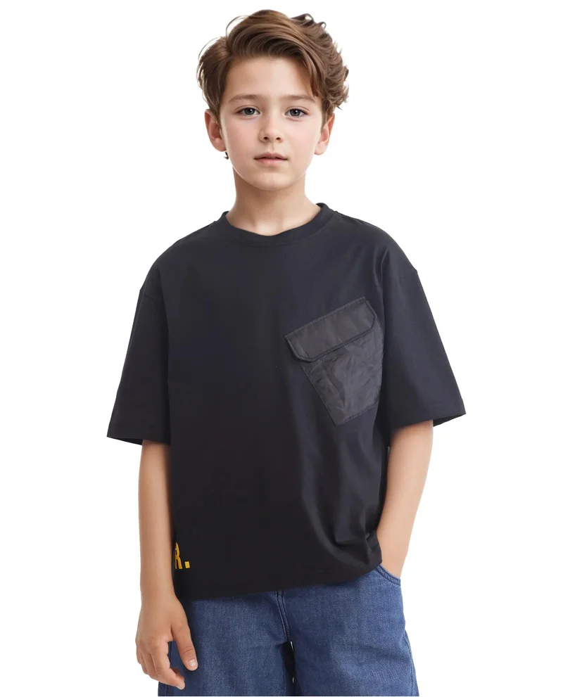 Rare Ones Rare Ones Kids Portz Black Cotton Short Sleeve Crew Neck Boxy Printed T-Shirt