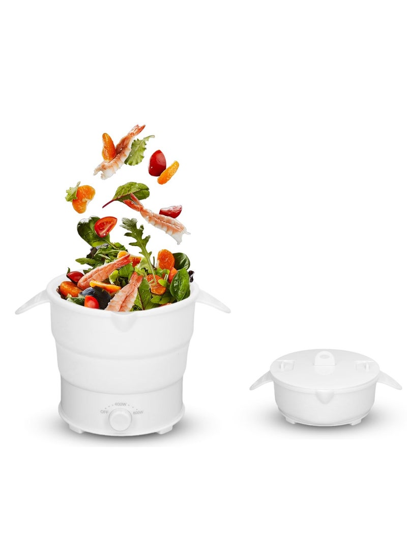 SYOSI طباخ الحساء الكهربائي القابل للطي من الفولاذ المقاوم للصدأ 220 فولت قوة 2 حماية من انقطاع الطاقة سعة 1.2 لتر وعاء متعدد الوظائف محمول للمنزل والسكن والمكتب والسفر - Image 1