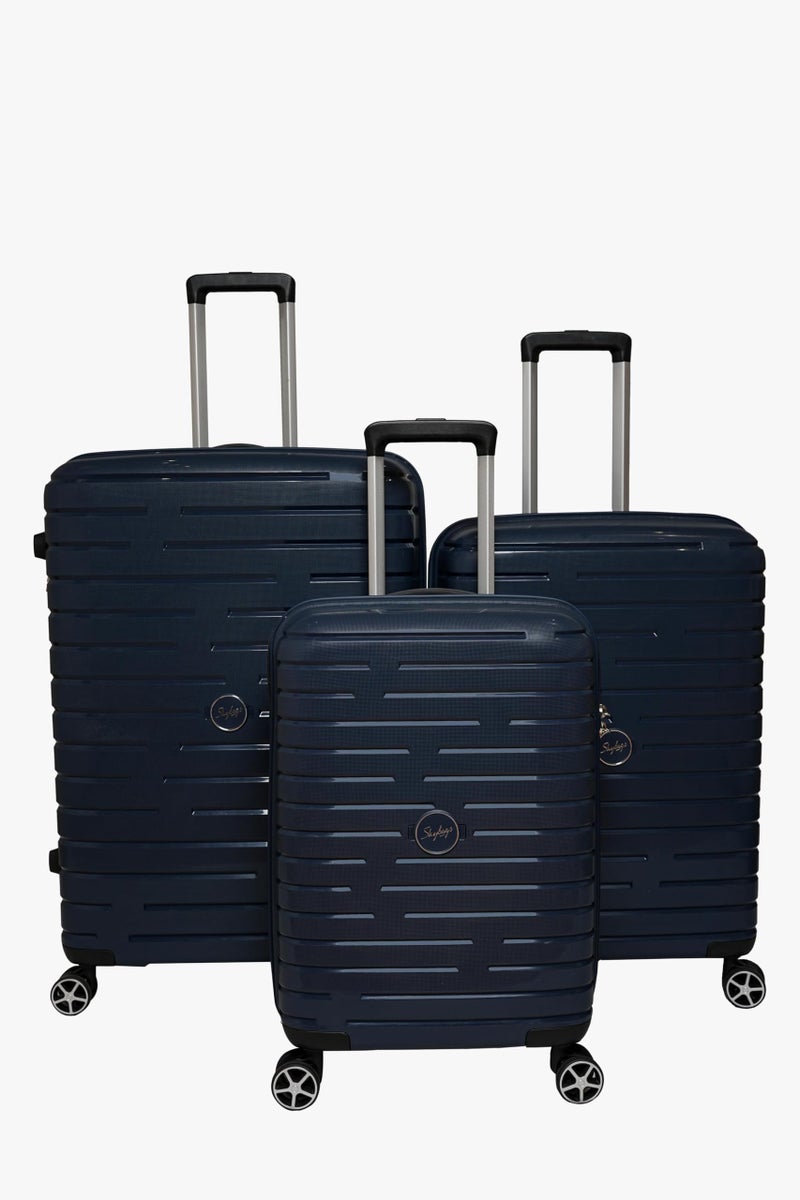 Skybags Set of 3 (Cabin+ Medium+Large) Polypropylene Hard Suitcase (56+67+77 cm) | Luggage Trolley with 8 Spinner Wheels Anti Theft Zipper,Light Weight with 5 Years International Warranty (Navy) - Image 4