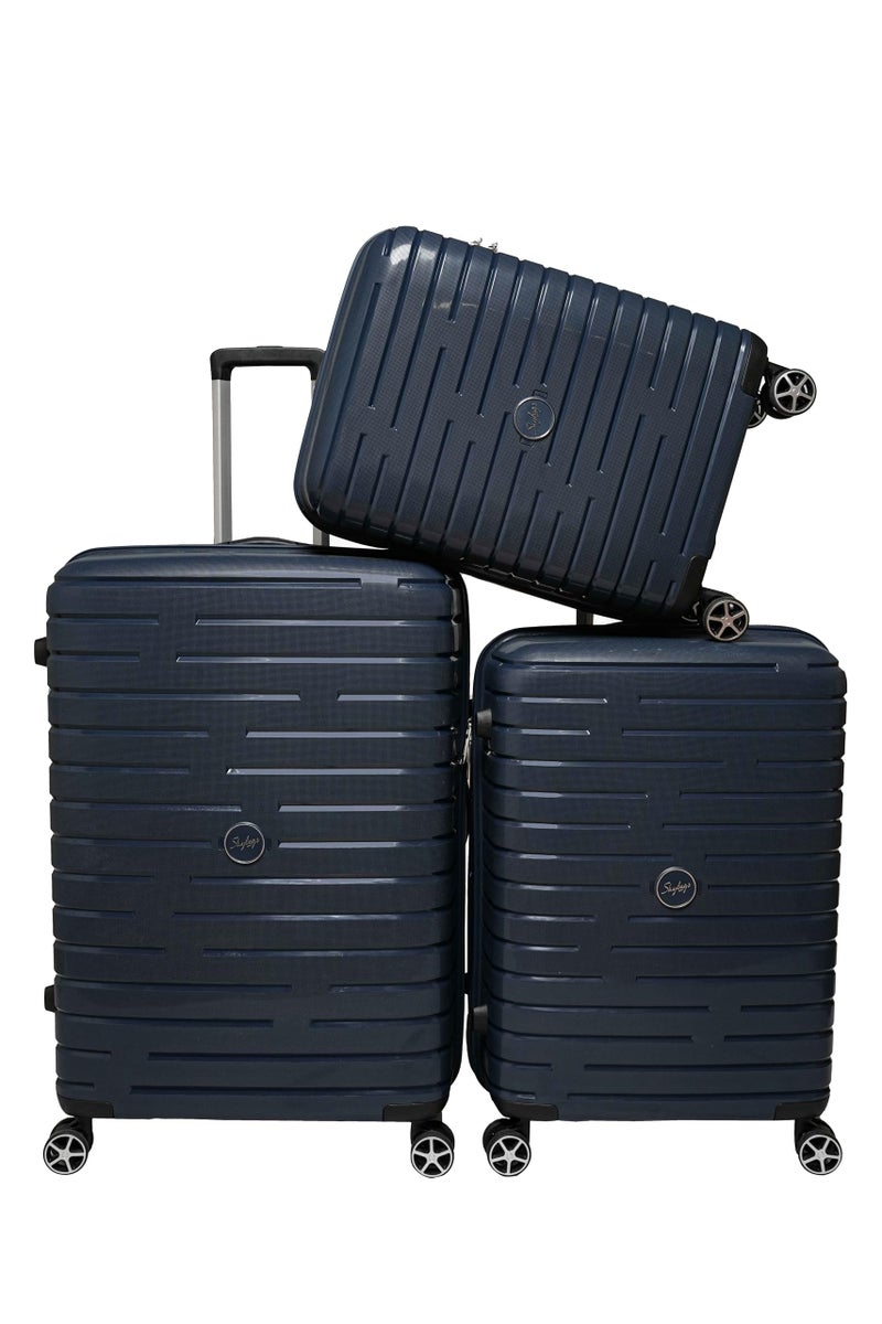 Skybags Set of 3 (Cabin+ Medium+Large) Polypropylene Hard Suitcase (56+67+77 cm) | Luggage Trolley with 8 Spinner Wheels Anti Theft Zipper,Light Weight with 5 Years International Warranty (Navy) - Image 1