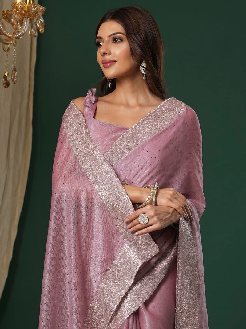 SAREE MALL Women's Mauve Organza Embroidered Saree With Unstitched Blouse (JAYSHREE6001_JS) - Image 5