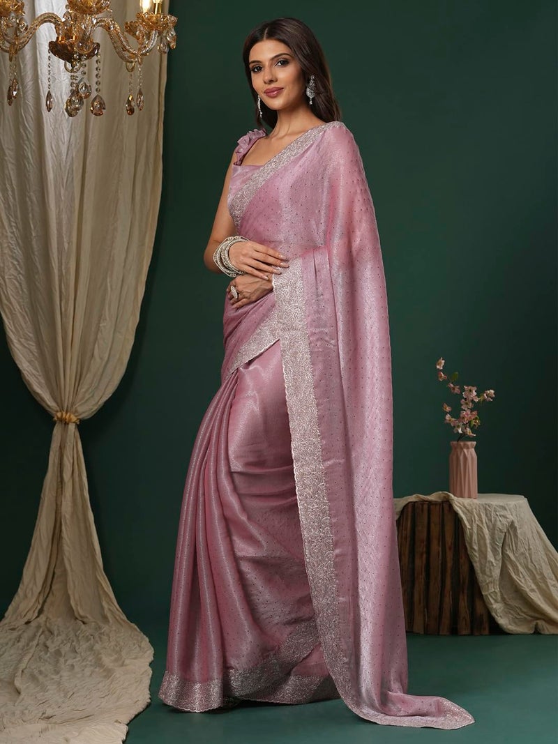 SAREE MALL Women's Mauve Organza Embroidered Saree With Unstitched Blouse (JAYSHREE6001_JS) - Image 4