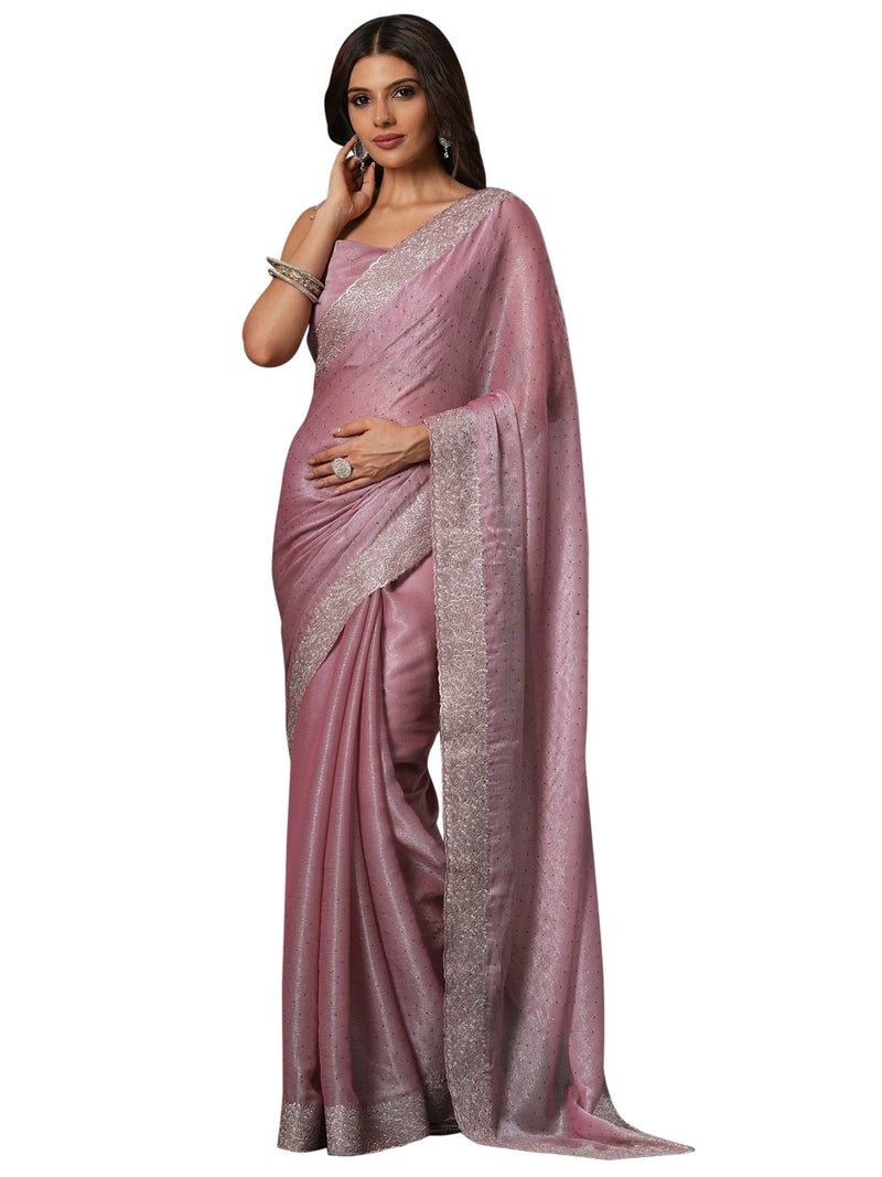 SAREE MALL Women's Mauve Organza Embroidered Saree With Unstitched Blouse (JAYSHREE6001_JS) - Image 1
