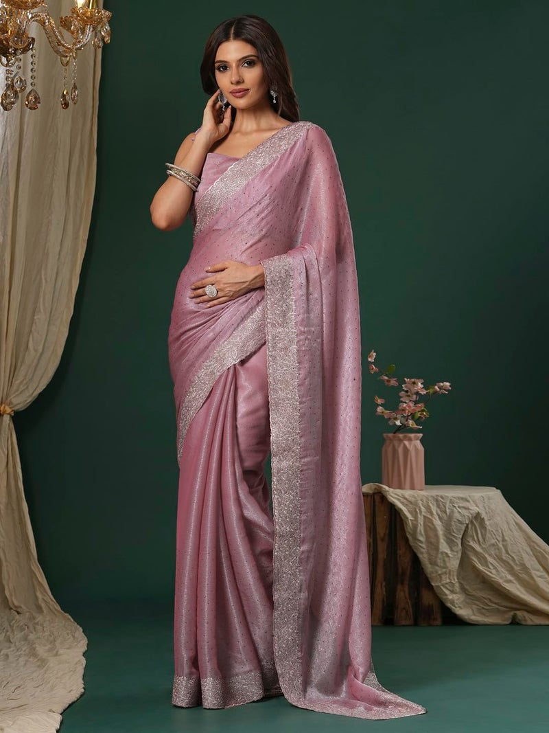 SAREE MALL Women's Mauve Organza Embroidered Saree With Unstitched Blouse (JAYSHREE6001_JS) - Image 3