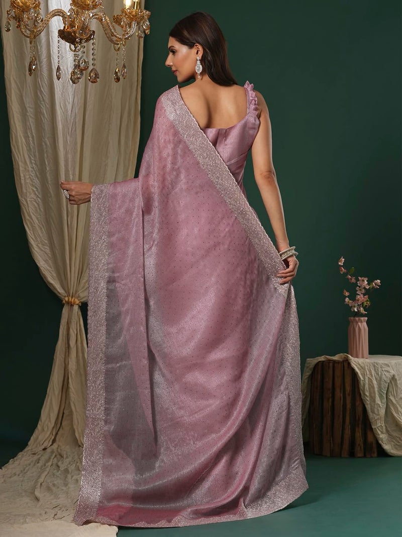 SAREE MALL Women's Mauve Organza Embroidered Saree With Unstitched Blouse (JAYSHREE6001_JS) - Image 2