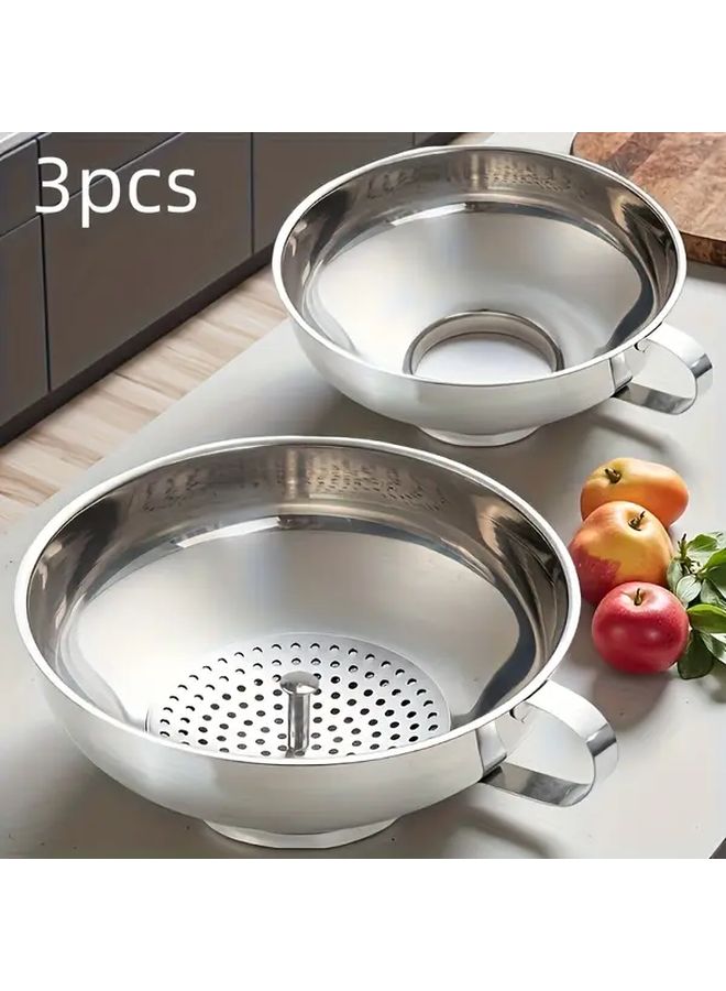 3Pcs Stainless Steel Canning Funnels With Strainer Wide Mouth Dishwasher Safe - Image 1