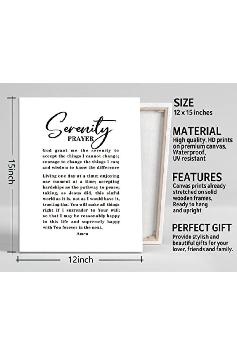WKYAER The Serenity Prayer Canvas Wall Art Decor, Christian Canvas Prints Poster Wall Art, God Grant Me The Serenity To Accept The Things I Cannot Change, Christian Family Religious Home Decor Saying 12x15 - Image 3