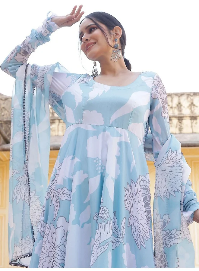 أيه كيه إس AKS Couture Floral Printed Regular Anarkali Kurta with Trousers & Dupatta