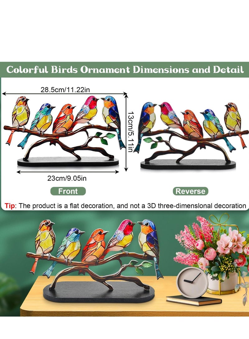 SYOSI Stained Glass Birds on Branch Desktop Ornaments,Metal Vivid Craft Desktop Ornaments for Home Office Decor,Bird Series Metal Decorations, Gift for Housewarming Decor and Bird Lover (5 Birds) - Image 4
