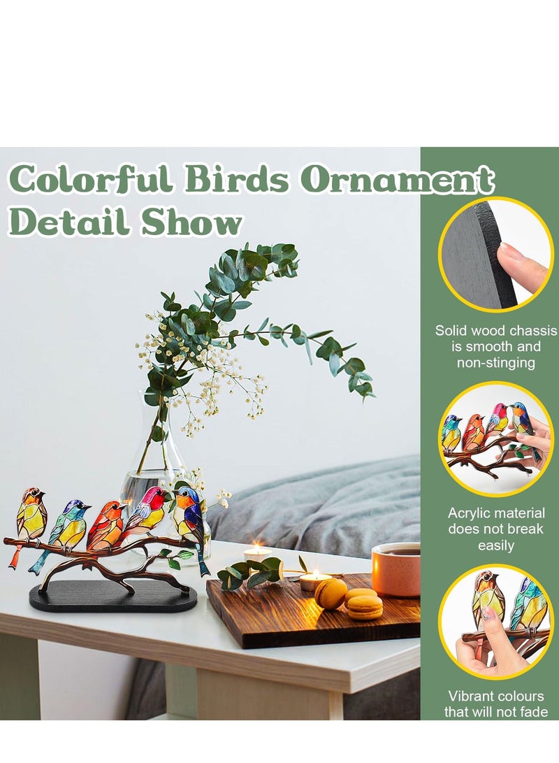 SYOSI Stained Glass Birds on Branch Desktop Ornaments,Metal Vivid Craft Desktop Ornaments for Home Office Decor,Bird Series Metal Decorations, Gift for Housewarming Decor and Bird Lover (5 Birds) - Image 5