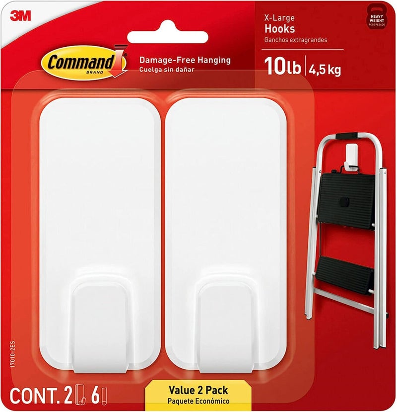 Command 10 lb XL Heavyweight Hook, 2 Wall Hooks and 6 Strips, Damage-Free Hanging with Adhesive, Heavy Duty Hanging Great for Organization and Storage - Image 1