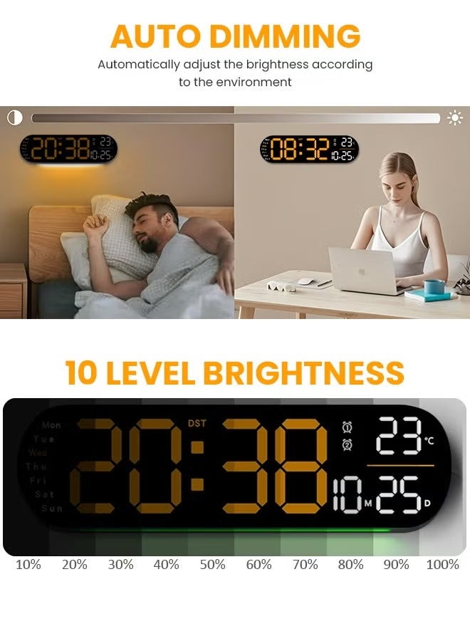 ZONBON LED Digital Clock, Digital Wall Clock with Remote Control, RGB Atmosphere Lights with 8 Adjustable Night Light Colors, Dual Alarms, Temperature for Room - Image 3