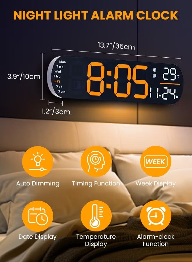 ZONBON LED Digital Clock, Digital Wall Clock with Remote Control, RGB Atmosphere Lights with 8 Adjustable Night Light Colors, Dual Alarms, Temperature for Room - Image 2
