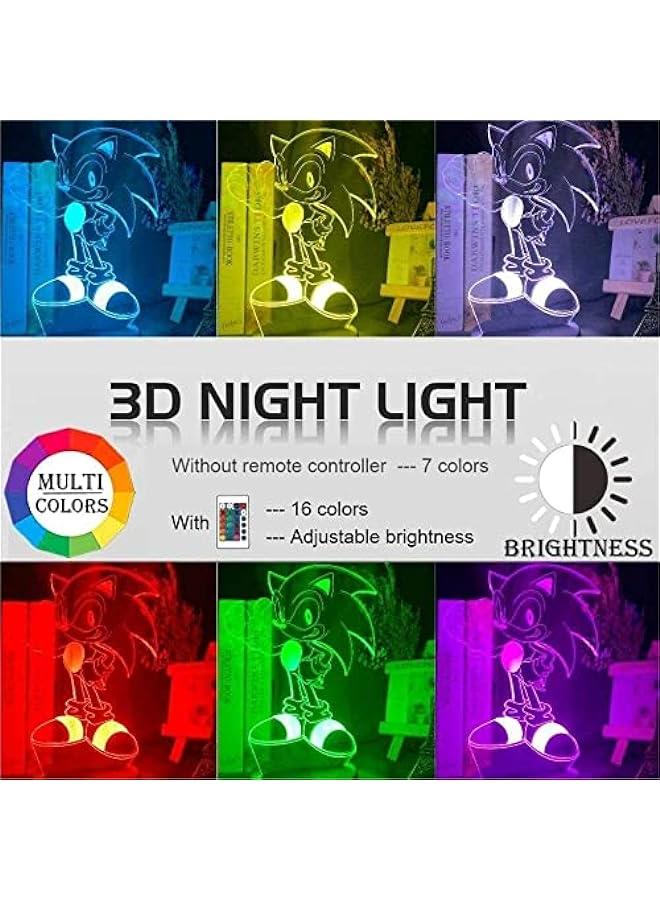 3D Illusion Sonic Hedgehog Night Light, Anime Table Lamp with Remote Control Kids Bedroom Decoration, Creative Lighting for Kids and Sonic Hedgehog Fans - Image 5