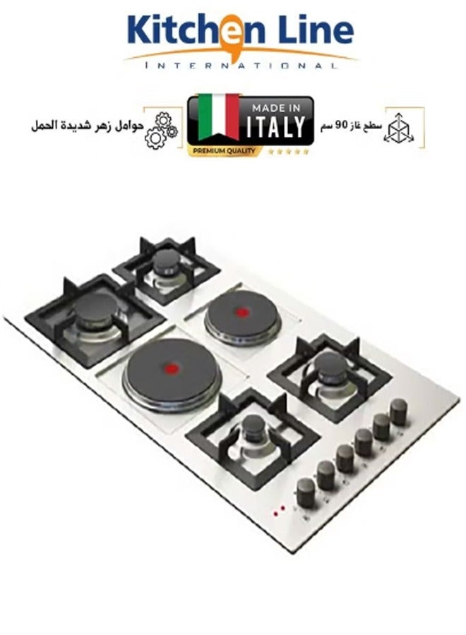 kitchen Line Surface 6 Burners 4 Gas 2 Electric 90 cm Heavy  Italian Steel | JE4008 - Image 1