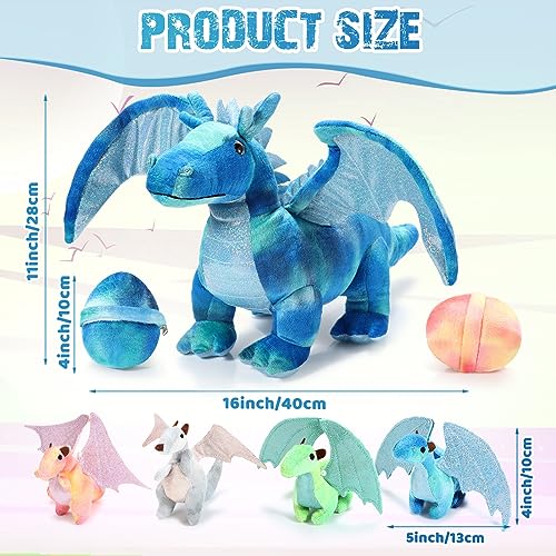 Deekin 7 Pcs Dragon Toy Set 16 Inch Large Dragon Stuffed Animal with 4 Baby Plush and 2 Eggs in Mommys Belly Dinosaur Plushies Gifts for Boys Girls BirthdayCute Style - Image 5