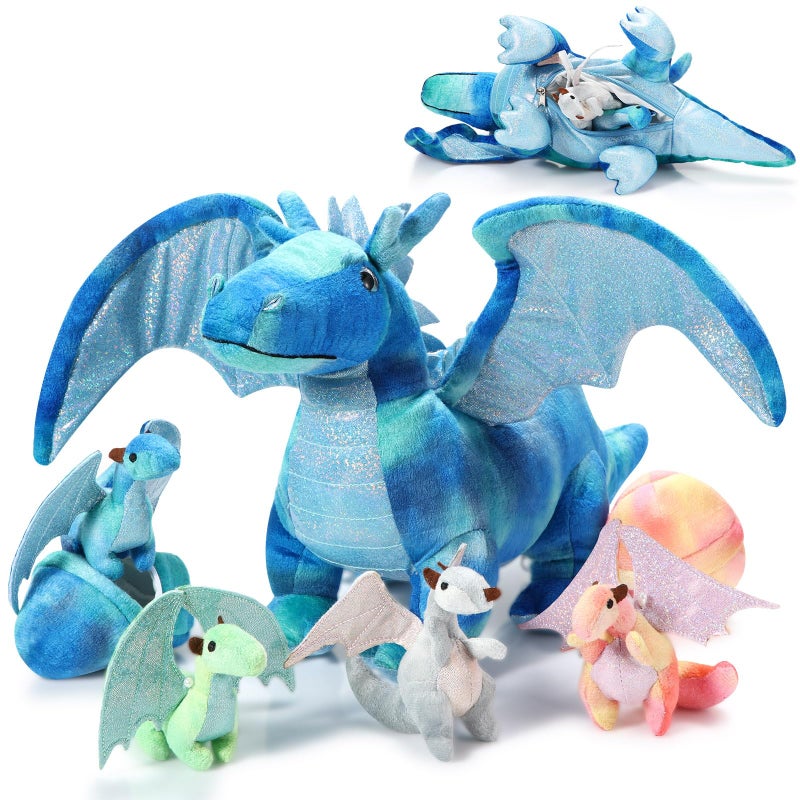 Deekin 7 Pcs Dragon Toy Set 16 Inch Large Dragon Stuffed Animal with 4 Baby Plush and 2 Eggs in Mommys Belly Dinosaur Plushies Gifts for Boys Girls BirthdayCute Style - Image 3
