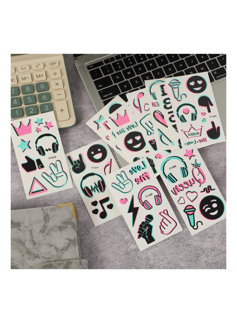 SYOSI 20 Sheet 120 Patterns Glow in the Dark Music Body Stickers, Glow Theme Party Body Stickers with Luminous Neon Pink Blue Music Crown Note for Adults Kids Halloween Party Concert Make Up Face Stickers - Image 5