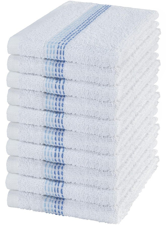 DecorRack 10 Pack 100% Cotton Washcloths, 12x12 inch White Dotted Soft Cotton Face Towels, Absorbent & Durable Wash Cloth Set for Bathroom, Spa, Gym & Travel, Blue (Pack of 10) - Image 1