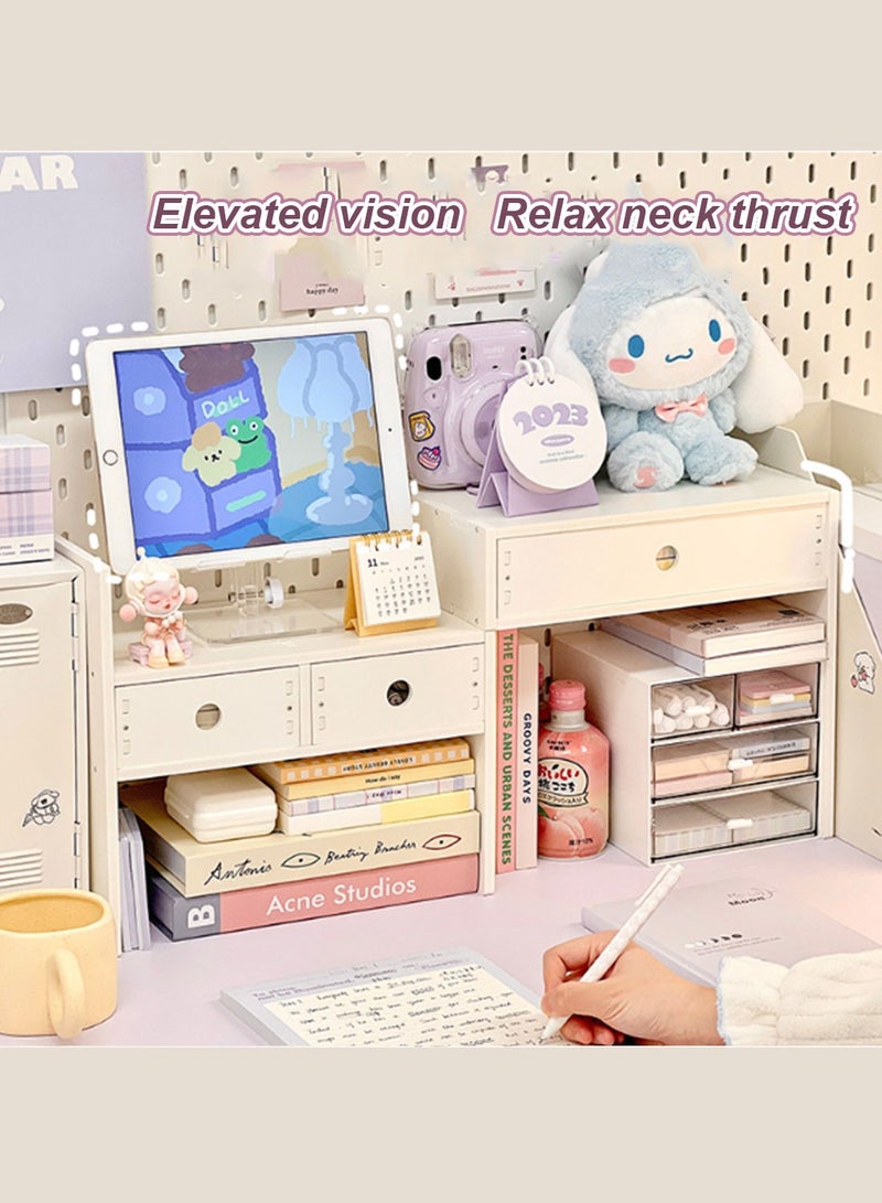 Kidle White Desktop Organizer with Drawer - Home Countertop Storage - Paper Wood Bill Letter Mail Organizer for Office Desk Accessories & Workspace Organizers - Image 2