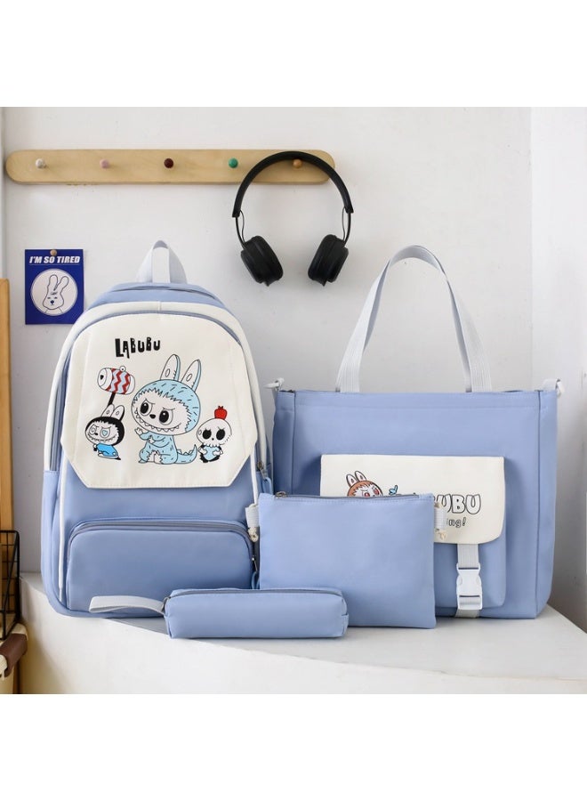 LABUBU Cute Cartoon Large Capacity Student Class Bag Junior High School Student School Bag Female High Value Ins Style Four-Piece Backpack - Image 3