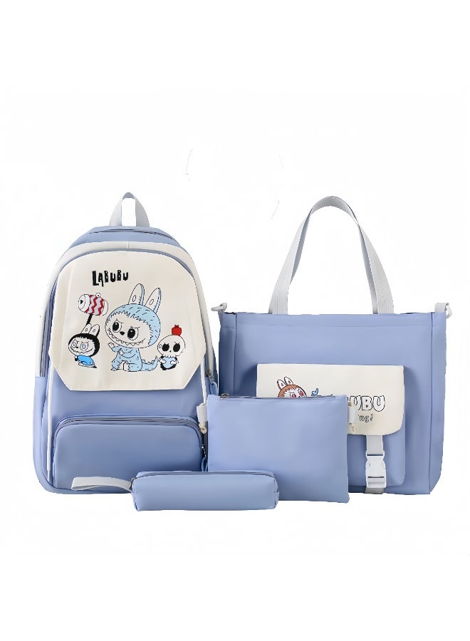 LABUBU Cute Cartoon Large Capacity Student Class Bag Junior High School Student School Bag Female High Value Ins Style Four-Piece Backpack - Image 1