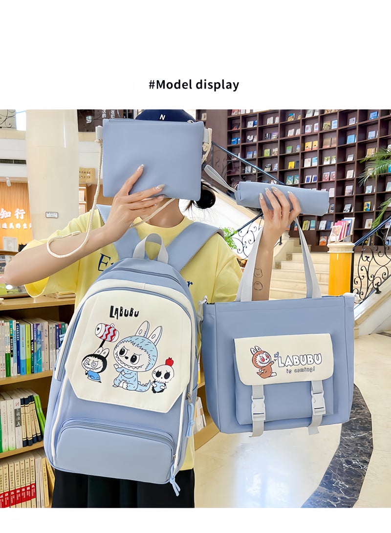 LABUBU Cute Cartoon Large Capacity Student Class Bag Junior High School Student School Bag Female High Value Ins Style Four-Piece Backpack - Image 2