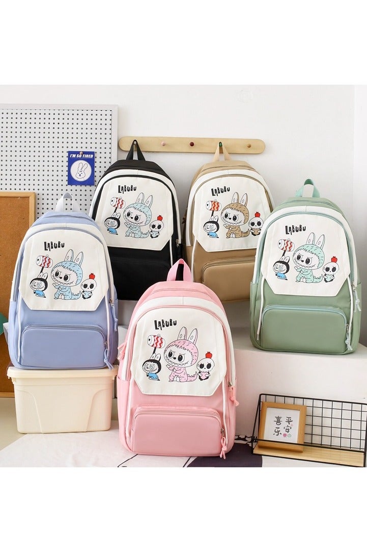 LABUBU Cute Cartoon Large Capacity Student Class Bag Junior High School Student School Bag Female High Value Ins Style Four-Piece Backpack - Image 4