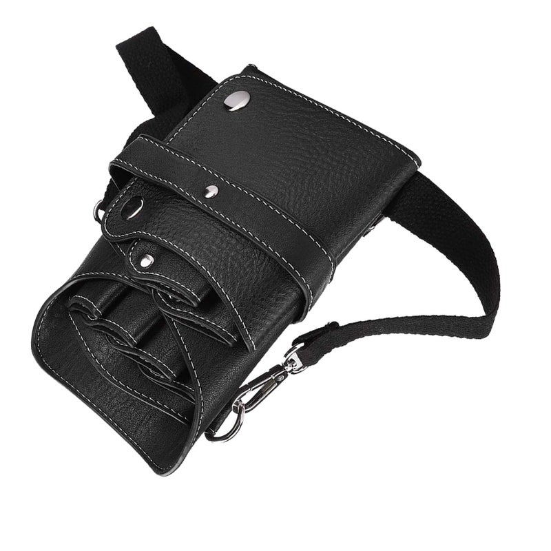 Hairdressing Tool Bag: Black PU Leather - Large Storage Space Detachable Strap Portable Waist Bag for Professional Hairdressers Travel Work - Image 2