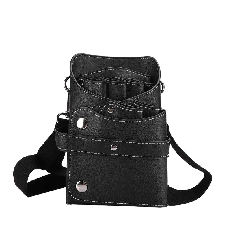 Hairdressing Tool Bag: Black PU Leather - Large Storage Space Detachable Strap Portable Waist Bag for Professional Hairdressers Travel Work - Image 1